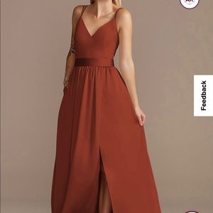 DOUBLE SPAGHETTI STRAP CHARMEUSE BRIDESMAID DRESS. Sz 4. Cinnamon.
